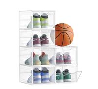 SONGMICS Shoe Boxes, Plastic Shoe Storage Organisers with Clear Doors, Set of 6, Stackable, Easy Assembly, 27 x 34.5 x 19 cm, up to UK Size 10, White LSP032W06