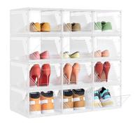SONGMICS Shoe Boxes Set of 12, Stackable Clear Plastic Shoe Storage, Secure Vertically or Horizontally, Plastic Organisers with Magnetic Doors, up to UK Size 11, Cloud White LSP806WH01-2J