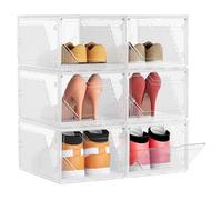 SONGMICS Shoe Boxes Set of 12, Stackable Clear Plastic Shoe Storage, Secure Vertically or Horizontally, Plastic Organisers with Magnetic Doors, up to UK Size 11, Cloud White LSP806WH01-2J