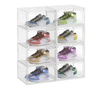 SONGMICS Shoe Boxes Set of 8, Stackable Shoe Organisers with Doors, 33 x 28.5 x 19.2 cm, Fits Shoes up to UK Size 11, Transparent White LSP508W01