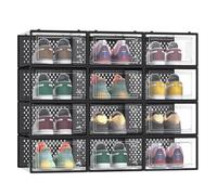 SONGMICS Shoe Boxes, Pack of 18 Stackable Shoe Storage Organisers, Foldable and Versatile for Sneakers, Fit up to UK Size 9.5, Transparent and Black LSP18SBKV1