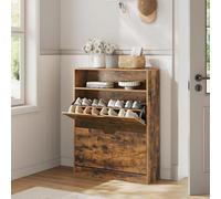 Songmics Shoe Cabinet 2 Flip Doors, 3 Tier Shoe Rack, With 1 Open Compartment, Adjustable Divider, Rustic Brown