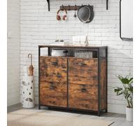 Songmics Shoe Cabinet, Hallway Shoe Box With 4 Rocker Doors, Narrow Shoe Storage With Divider, Rustic Brown And Black