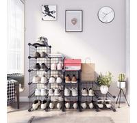 Songmics Shoe Cabinet Modular Mesh Panel Organizer For Entryway Hallway Bedroom With Rubber Mallet Anti-Tip Kit Black