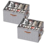 SONGMICS Shoe Organiser Boxes, Pack 2 Shoe Storage for Wardrobe, Fits 32 Pairs, Container Bin with Handles and Clear Cover, Adjustable Dividers, Customisable, Dove Grey LSP556G01