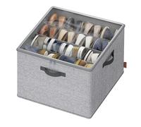 SONGMICS Shoe Organiser for up to 16 Pairs, Space-Saving Shoe Storage, Adjustable Dividers, Stackable, Transparent Lid, for Closet, Dove Grey LSP621GD01