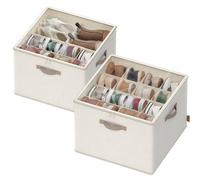 SONGMICS Shoe Organisers for up to 16 Pairs Each, Space-Saving Shoe Storage, Adjustable Dividers, Stackable, Transparent Lid, for Closet, Set of 2, Cappuccino Beige LSP622LH01