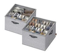 SONGMICS Shoe Organisers for up to 16 Pairs Each, Space-Saving Shoe Storage, Adjustable Dividers, Stackable, Transparent Lid, for Closet, Set of 2, Dove Grey LSP622GD01