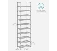 SONGMICS Shoe Rack, 10-Tier Metal Shoe Storage Organiser, Customisable Design, Metal Frame, Space-Saving Rack, for Dressing Room, Hallway, 30 x 45 x