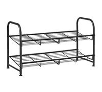 SONGMICS Shoe Rack, 2-Tier Stackable Metal Organiser, Adjustable Shelves | Shoe Storage Shelf, Flat or Angled, 68.5 x 27.5 x 37 cm, Entryway, Black, DAVIAN Collection LMR065B01