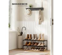 Songmics Shoe Rack, 2Tier Slim Shoe Organiser Shelf, Metal Storage Rack For Hallway, Living Room, Close