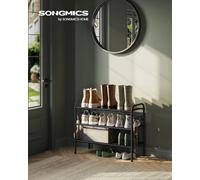 Songmics Shoe Rack, 3-Tier Shoe Organizer, Metal Shoe Shelf Storage With 4 Side Hooks, Holds 12 Pairs Of Shoes Rack