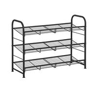 SONGMICS Shoe Rack, 3-Tier Stackable Metal Organiser, Adjustable Shelves | Shoe Storage Shelf, Flat or Angled, 68.5 x 27.5 x 49.5 cm, Entryway, Black, DAVIAN Collection LMR066B01