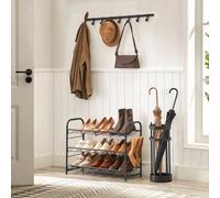 Songmics Shoe Rack, 3-Tier Stackable Shoe Storage Shelf, Metal Shoe Organiser With Adjustable Flat,black