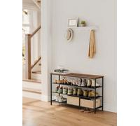 Songmics Shoe Rack 4 Tier, Narrow Shoe Storage Organiser For Wardrobe Hallway, With 3 Fabric Shelves And Top For Bags