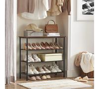 Songmics Shoe Rack 4 Tier, Narrow Shoe Storage Organiser, With 3 Fabric Shelves & Top For Bags, Industrial, Rustic Brown & Black