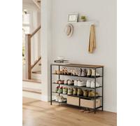 Songmics Shoe Rack 5 Tier, Narrow Shoe Storage Organiser For Wardrobe Hallway, With 4 Fabric Shelves And Top For Bags