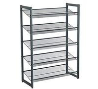 SONGMICS Shoe Rack, 5-Tier Stackable Shoe Storage Shelf, Metal Shoe Organiser with Adjustable Flat or Angled Shelves, 30.5 x 74 x 103.8 cm, Holds 15-20 Pairs, Cool Gray LMR005GB