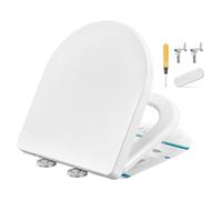 SONGMICS Short D-Shaped Toilet Seat, Soft-Close, Quick-Release | WC Seat and Lid with Handle, Easy to Install, PP Plastic, Supports up to 300 kg, White, BEKIN Collection BTL002WZ01