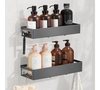 SONGMICS Shower Caddy, 2 Pack Steel Bathroom Shelves, No Drilling Shower Shelf, Self Adhesive Bathroom Storage Organiser, 31.5 x 12.5 x 5 cm, Wall Mounted Shower Rack, Dark Carbon Grey BCB201G101