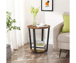 Songmics Side Table, Industrial Coffee Table, Round Sofa Table With Iron Frame, For Living Room, Bedroom, Stable And Simple