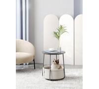 Songmics Side Table, Round End Table With Fabric Basket, Spacious, For Living Room Bedroom,cement Grey And Cloud White
