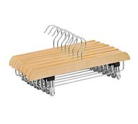 SONGMICS Skirt Hangers, Pack of 8, Solid Wood Trousers Hangers, with Non-Slip Clips for Pants Slacks, Shorts, Natural CRW008-8