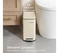 Songmics Slim Bathroom Pedal Bin, Small Steel Waste Bin With Soft-Close Lid For Compact Areas, Sand Beige