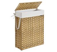 SONGMICS Slim Laundry Basket, 55L Synthetic Rattan Storage Basket with Lid and Handles, Wicker, Foldable, Removable Liners, for Blankets, Clothes, Laundry Room, Goose Yellow LCB164N01