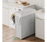 SONGMICS Slim Laundry Basket Medium Synthetic Rattan Foldable Removable Liners in White SONGMICS White