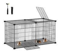 SONGMICS Small Animal Cage, Pet Cage, L, with Top, Base, 2 Doors, Easy to Clean, 82 x 41 x 41 cm, Black LPI009B01