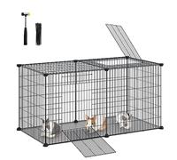 SONGMICS Small Animal Cage, Pet Cage, XL, with Top, Base, 2 Doors, Easy to Clean, 102 x 51 x 51 cm, Black LPI010B01