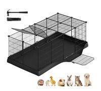 SONGMICS Small Animal Playpen Cage with Waterproof Mat, 20 Panels | Indoor Rabbit Run, 140 x 70 x 45 cm, Mesh Roof, 3 Doors, Ink Black, Damion Collection LPI013B101