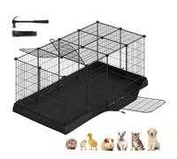 SONGMICS Small Animal Playpen Cage with Waterproof Mat, 20 Panels | Indoor Rabbit Run, 140 x 70 x 55 cm, DIY Mesh Roof, 3 Doors, Ink Black, Damion Collection LPI014B101