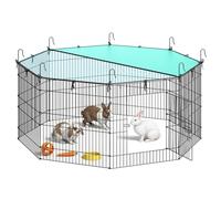 SONGMICS Small Animal Playpen with Roof, 8 Panels, 138 x 138 x 60 cm | Sunshade, Breathable, for Rabbits, Guinea Pigs, Ink Black, DAMION Collection LPI020BH01