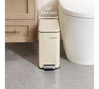 SONGMICS Small Pedal Bathroom Bin with Soft Close Lid Steel Slim Space in Light Sand SONGMICS Light Sand