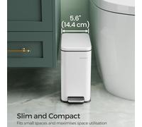 SONGMICS Small Pedal Bathroom Bin with Soft Close Lid Steel Slim Space in White SONGMICS White