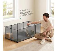 Songmics Small Pet Enclosure, Diy Plastic Animal Playpen, Indoor Habitat For Guinea Pigs, Rabbits, Hamsters, Grey
