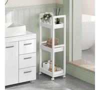 Songmics Small Shelf Storage Unit On Wheels, Bathroom Trolley, Slim Kitchen Shelf, 3-Tier Storage Caddy, Space-Saving, White