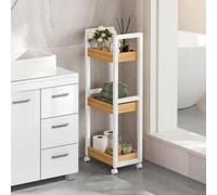 Songmics Small Shelving Unit Cart, 3 Tier Shelf, Storage Organizer, Narrow Rack, Caddy, Space-Saving, White And Natural