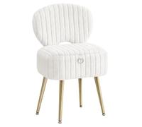 SONGMICS Small Vanity Chair with Storage and Folding Back, Vanity Stool, Footrest Footstool Ottoman, Dressing Table Stool, Furry Padded Seat, for Makeup Room, Bedroom, Cream White LOM532WD02