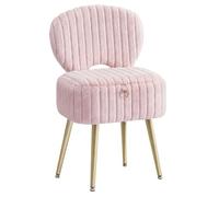 SONGMICS Small Vanity Chair with Storage and Folding Back, Vanity Stool, Footrest Footstool Ottoman, Dressing Table Stool, Furry Padded Seat, for Makeup Room, Bedroom, Jelly Pink LOM532SA02