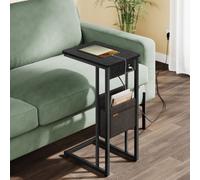 Songmics Smart Side Unit, C-Table With Usb Charging And Storage Pouch, Ebony Black