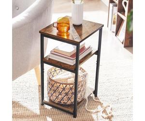 Songmics Sofa Side Table, 3-Tier End Table, Bedside Table, For Living Room, Bedroom, Home Office, Rustic Brown And Classic Black