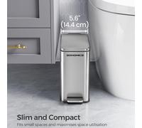 Songmics Soft-Close Bathroom Bin, Slim Pedal Waste Bin For Small Corners, Durable Steel Build, Silver