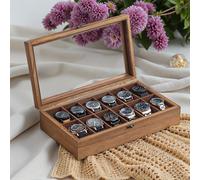 Songmics Solid Wood Watch Box Case With 12 Slots, Glass Lid, Gift Idea