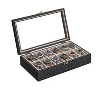 SONGMICS Solid Wood Watch Box Organiser with 12 Slots, Glass Lid | Watch Display Box with Removable Pillows, Gift Idea, Ebony Black, ANICIA Collection JOW120B01