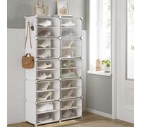 Songmics Spacious Shoe Cabinet, Modular Plastic Storage, Interlocking Organizer With Doors, Steel Frame, White