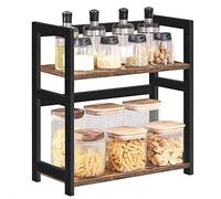 SONGMICS Spice Rack, 2-Tier Bamboo Countertop Organiser | Kitchen Storage Shelf, 41 x 18.6 x 41 cm, MDF Boards, for Office, Black, Bambou Collection, OFS046B01
