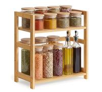 SONGMICS Spice Rack, 2-Tier Countertop Storage Shelf, Desktop Organiser with Bamboo Frame, for Kitchen, Dining Room, Office, Natural Beige OFS046Y101